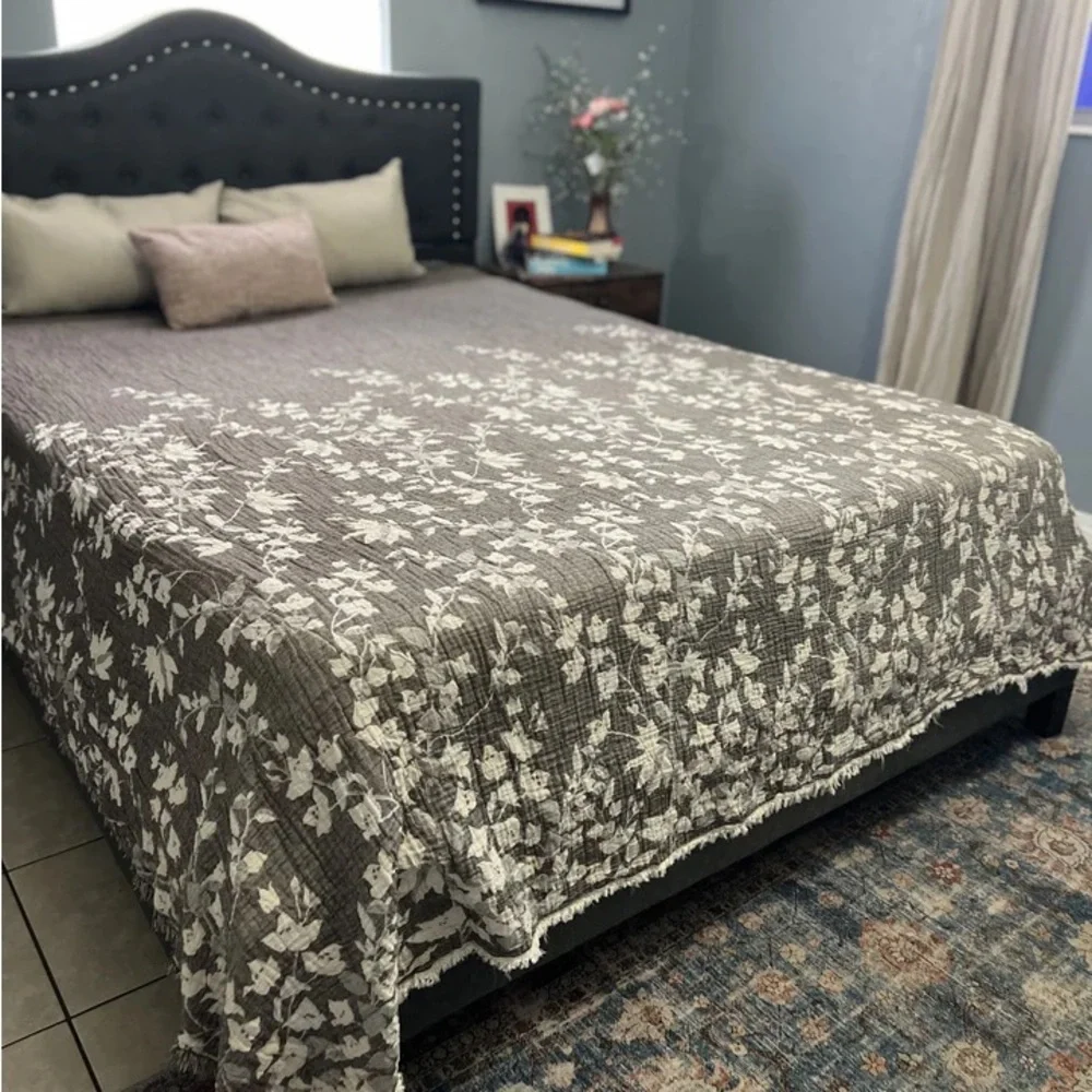 Queen Organic Cotton 2 Side Loom Weave Bedspread Earth Brown Ecru  Bedspread NEW